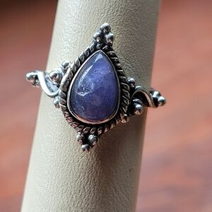 Tanzanite Handmade Pear Shape Sterling Silver Size 6.5 Ring